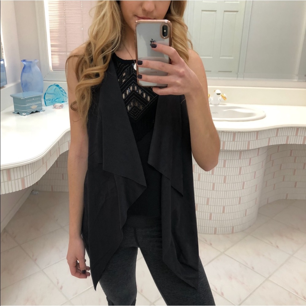 Faux Suede Draped Front Vest